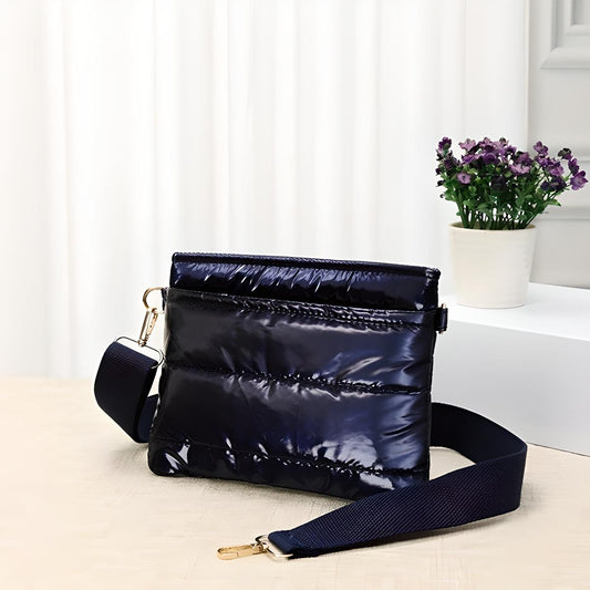 Glossy Navy Puffer Cross Body Bag