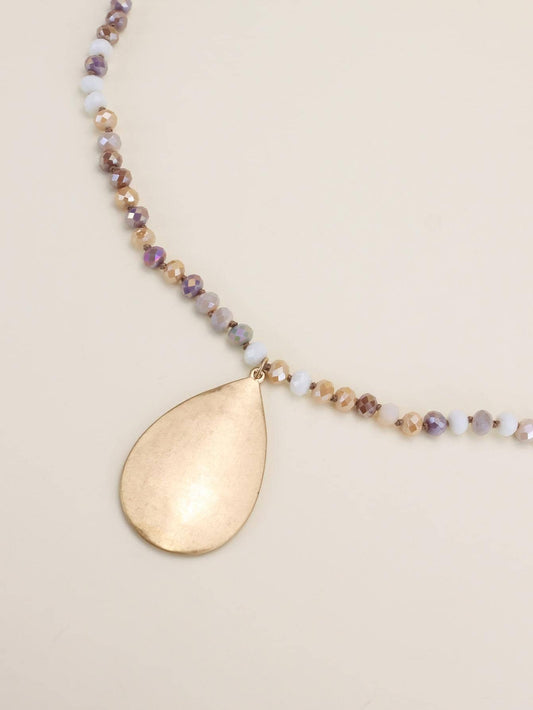 Beaded Necklace with Gold Teardrop Pendant