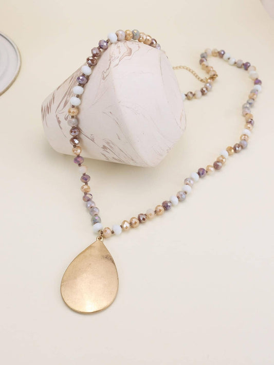 Beaded Necklace with Gold Teardrop Pendant