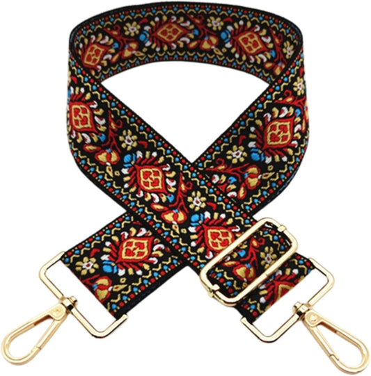 Purse/Guitar Strap - Black, Red & Turquoise