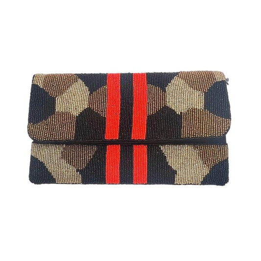 Hand Beaded Clutch Bag - Leopard Print with Strip