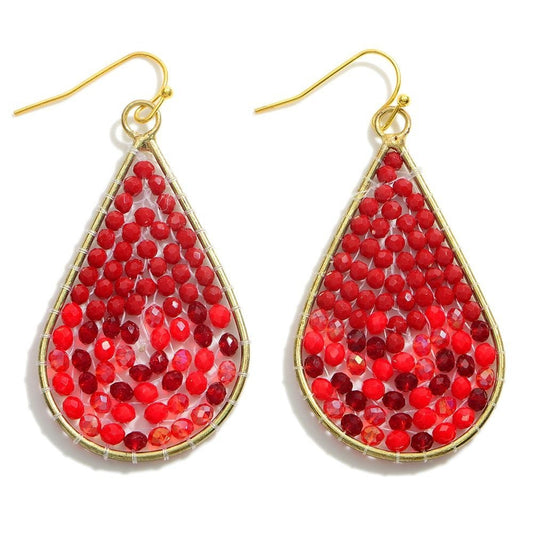 Red Beaded Teardrop Dangle Earrings
