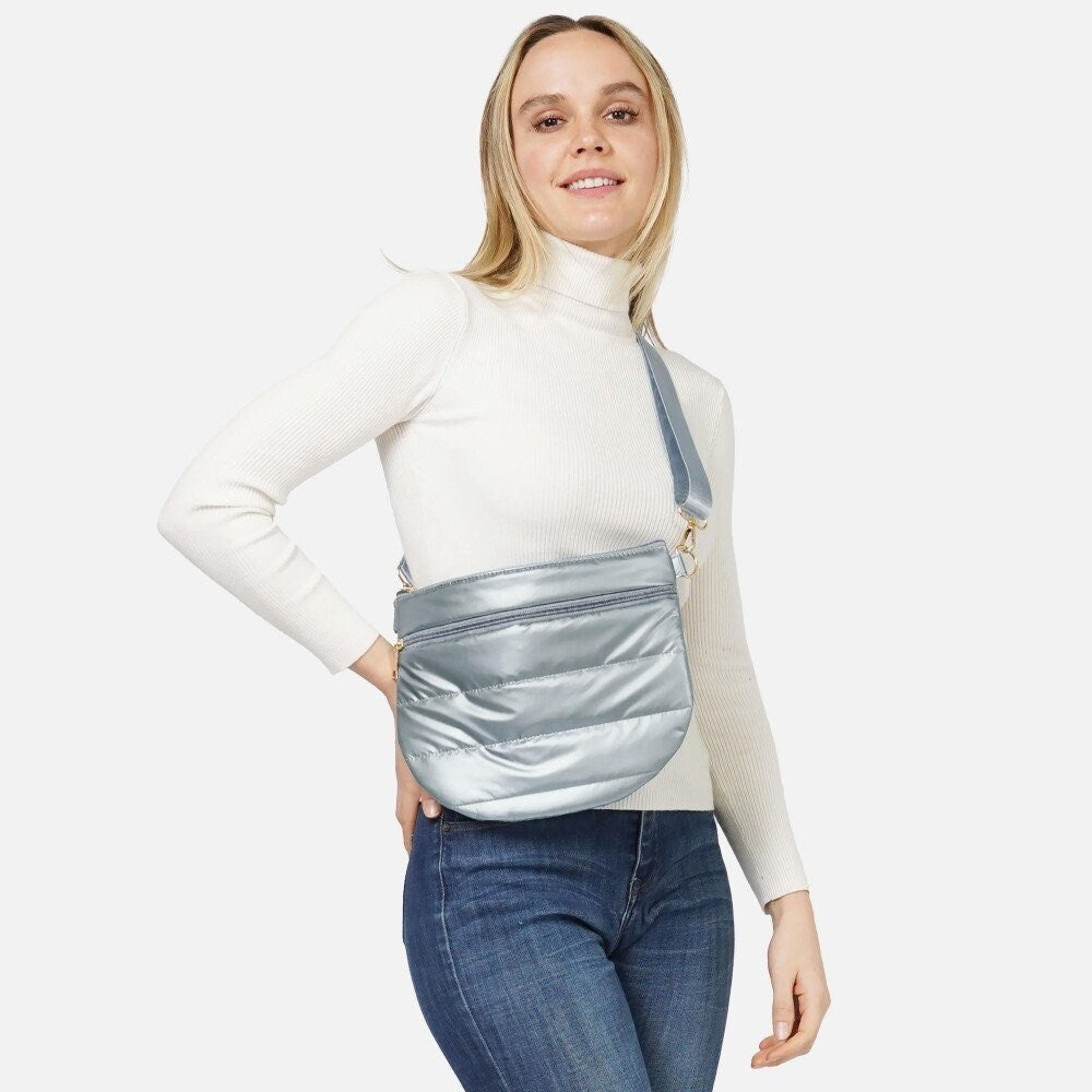 Puffer Polyester Cross Body Bag - Silver