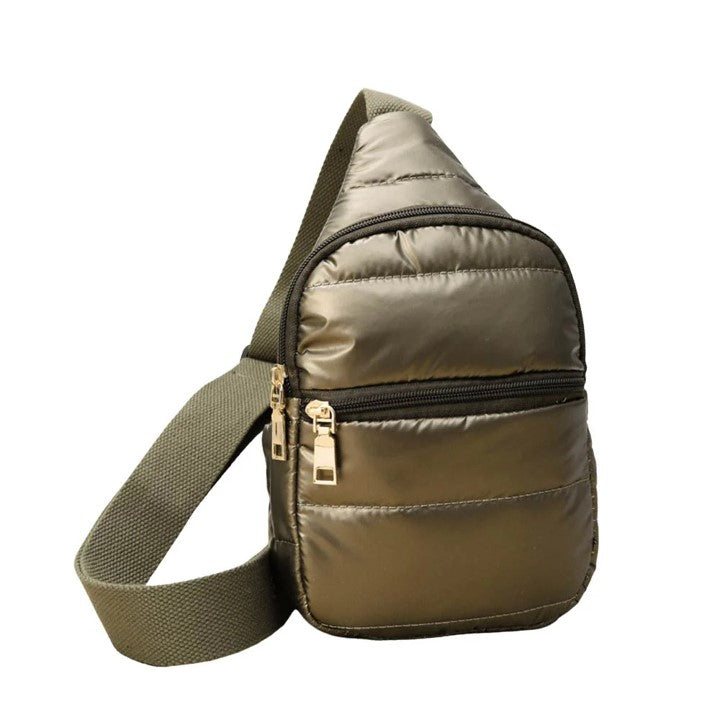 Glossy Bronze Puffer Mini Sling Bag