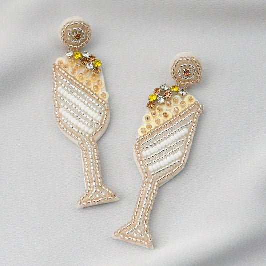Rhinestone & Beaded Wine Glass Earrings