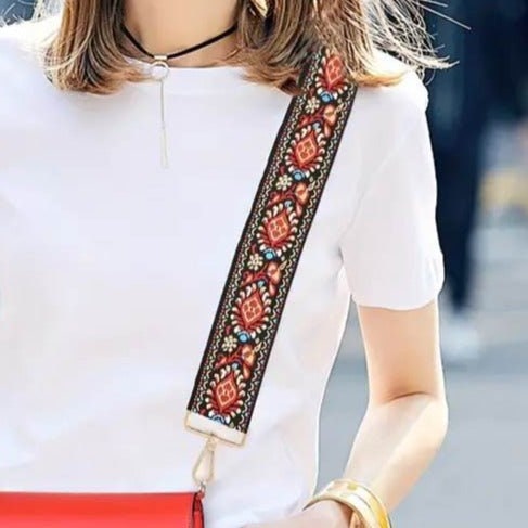 Purse/Guitar Strap - Black, Red & Turquoise
