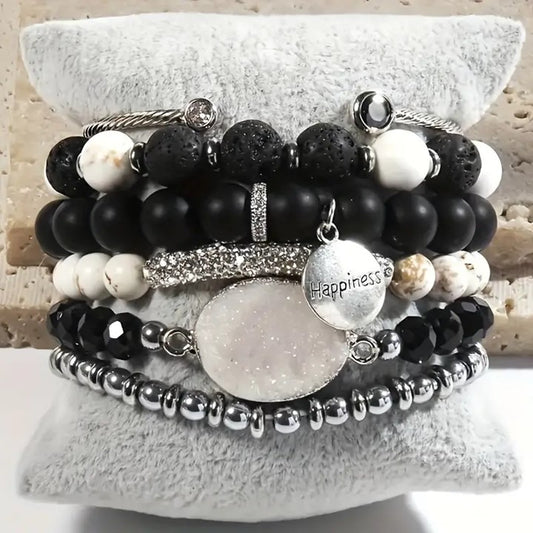 Black 6-Piece Beaded Bracelet Stack