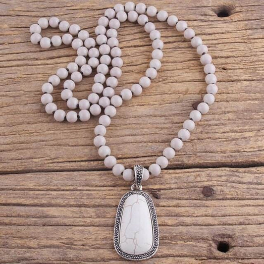 Ivory Knotted Stone Pendant Necklace