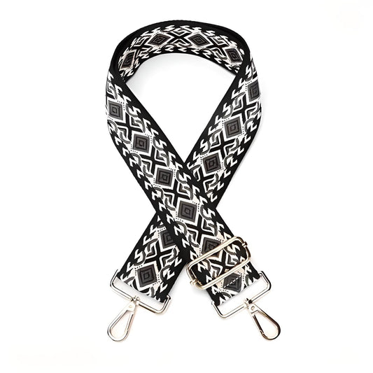 Purse/Guitar Strap - Black & Khaki Geometric