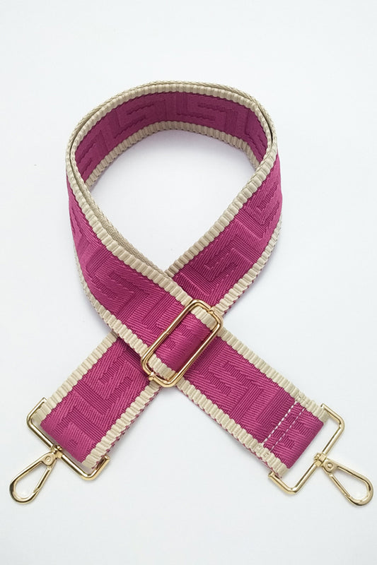 Purse/Guitar Strap - Beige with Fuschia Stripe