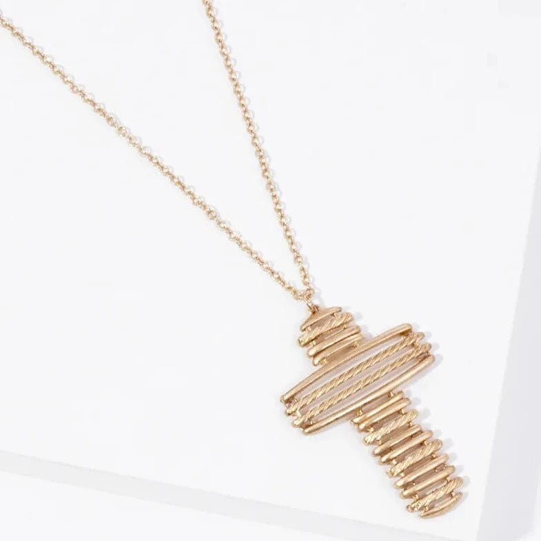 Linked Cross Pendant Long Necklace