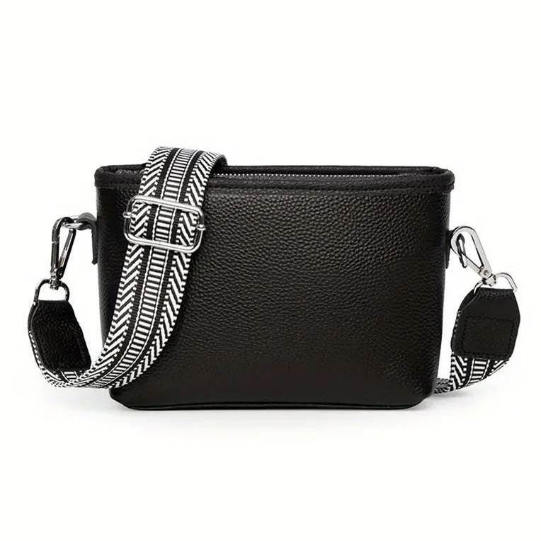 Black Vegan Leather Crossbody Bag with Decorative Strap