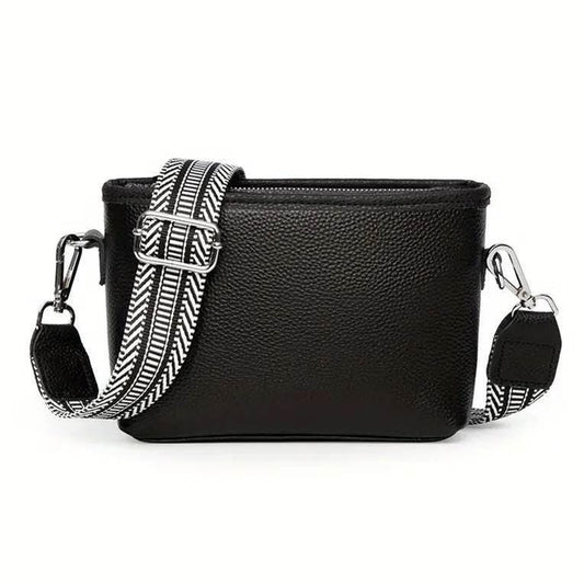 Black Vegan Leather Crossbody Bag with Decorative Strap
