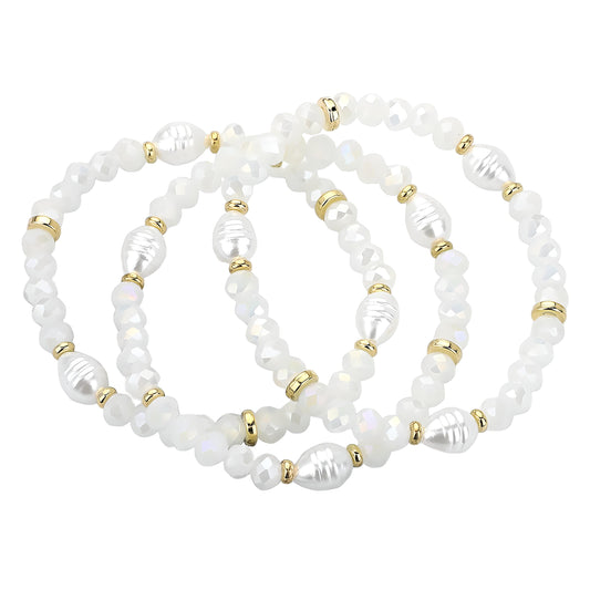 White Faceted and Pearl Bead Stack