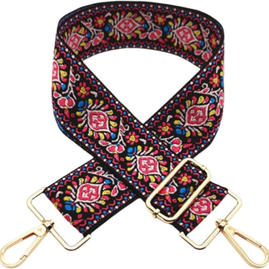 Purse/Guitar Strap - Black, Pink & Turquoise