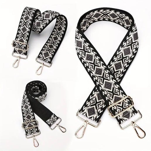 Purse/Guitar Strap - Black & Khaki Geometric