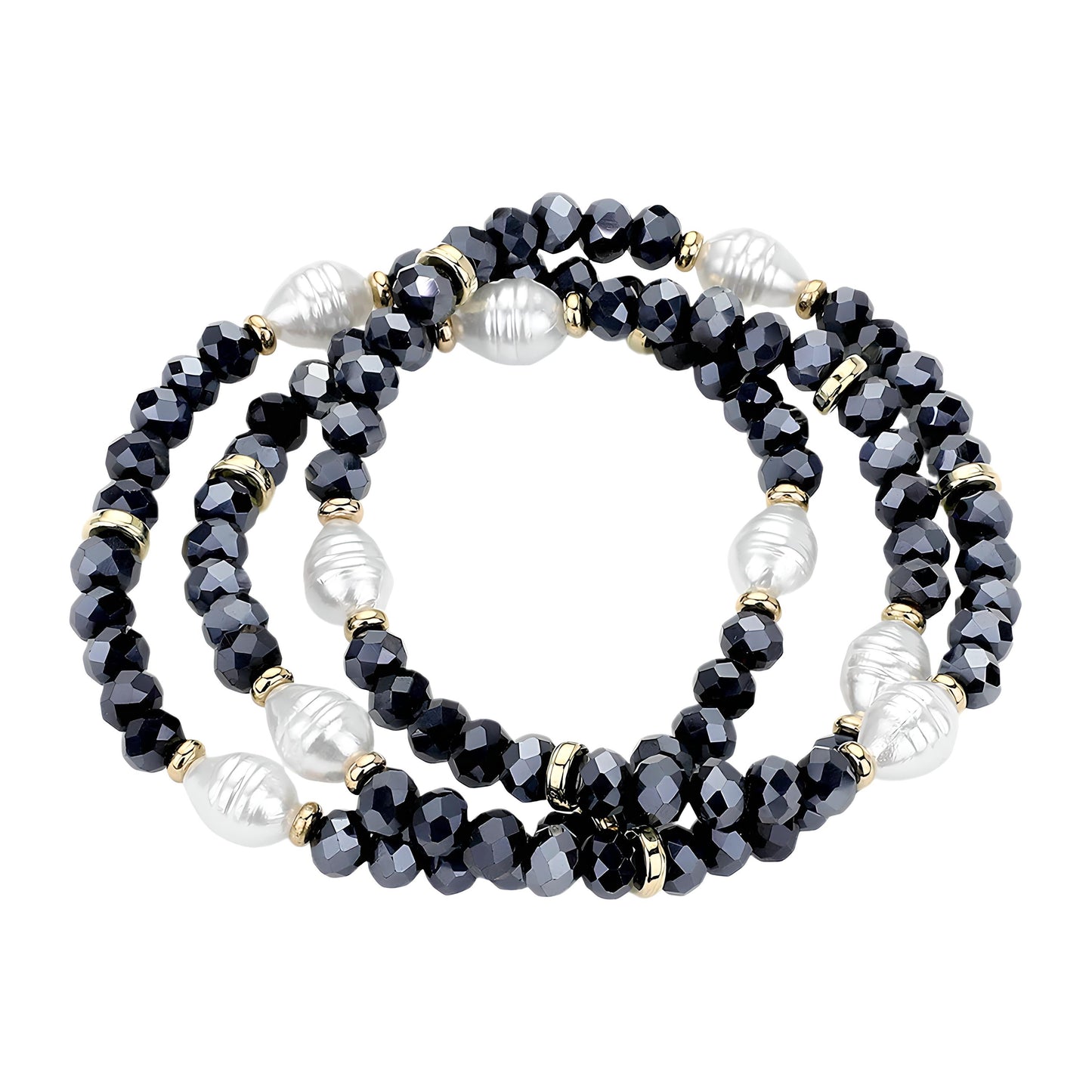 Dark Gray Faceted and Pearl Bead Stack