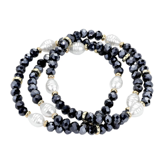 Dark Gray Faceted and Pearl Bead Stack