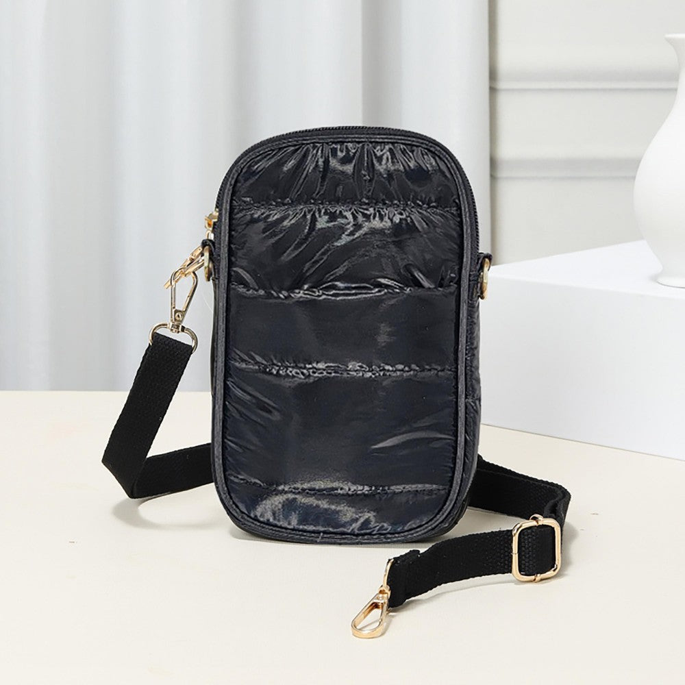 Glossy Black Puffer Mini Cross Body