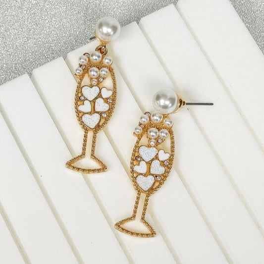 Champagne Glass Earrings - White