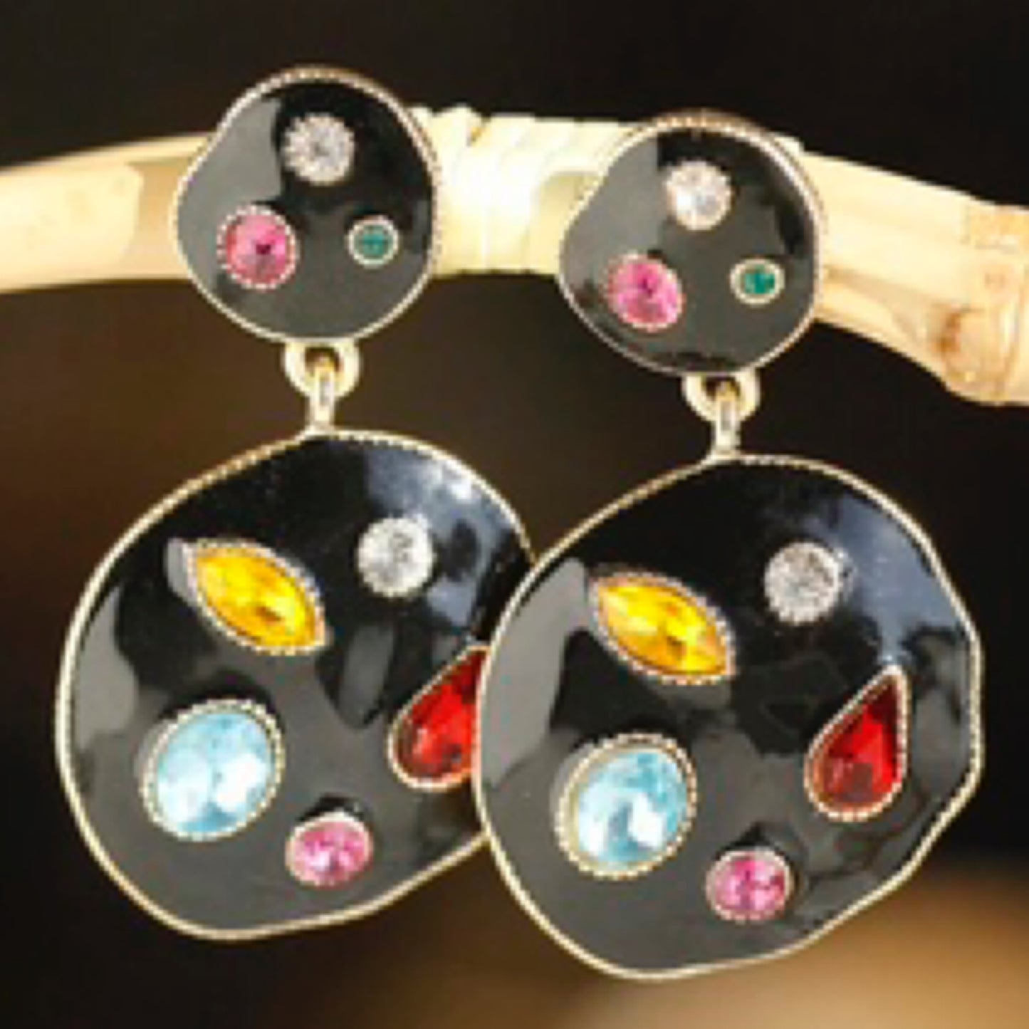 Black Drop Earrings with Multi-Color Accents