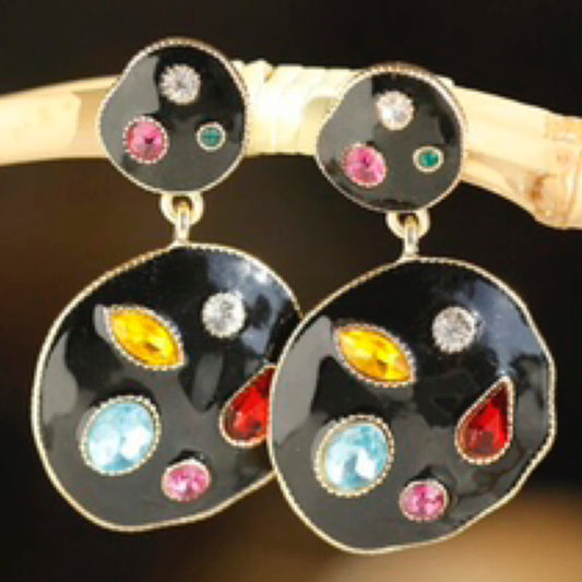 Black Drop Earrings with Multi-Color Accents