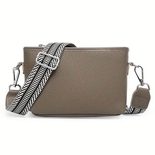 Dark Khaki Vegan Leather Crossbody Bag with Decorative Strap