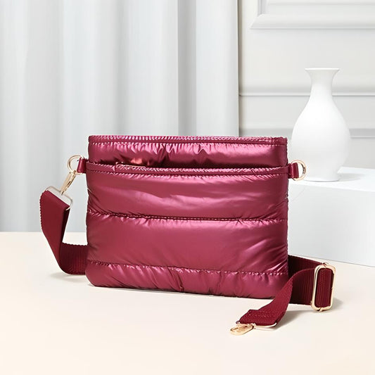 Burgundy Puffer Cross Body Bag