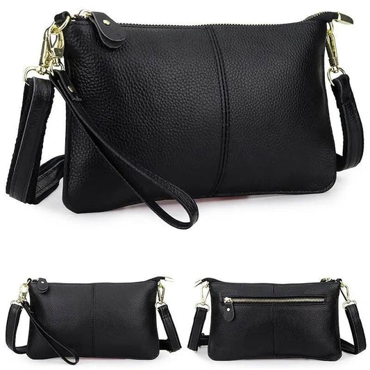 Small Black Genuine Leather Cross Body Clutch Bag