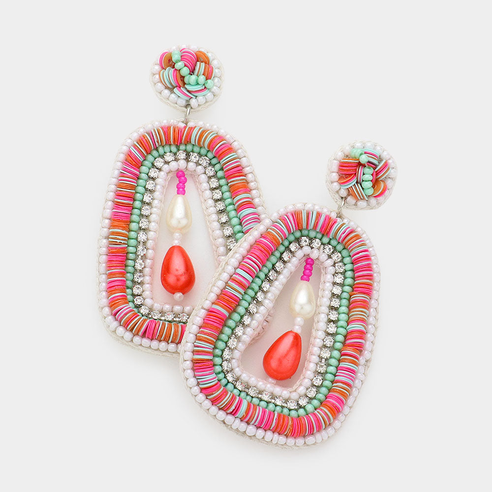 Pearl Pointed Heishi Beaded Dangle Earrings