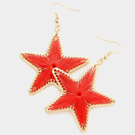 Star Drop Earrings - Red