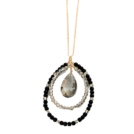 Natural Black Stone & Crystal Necklace