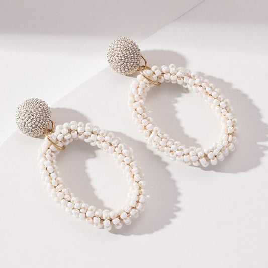 White Beaded Drop Earrings