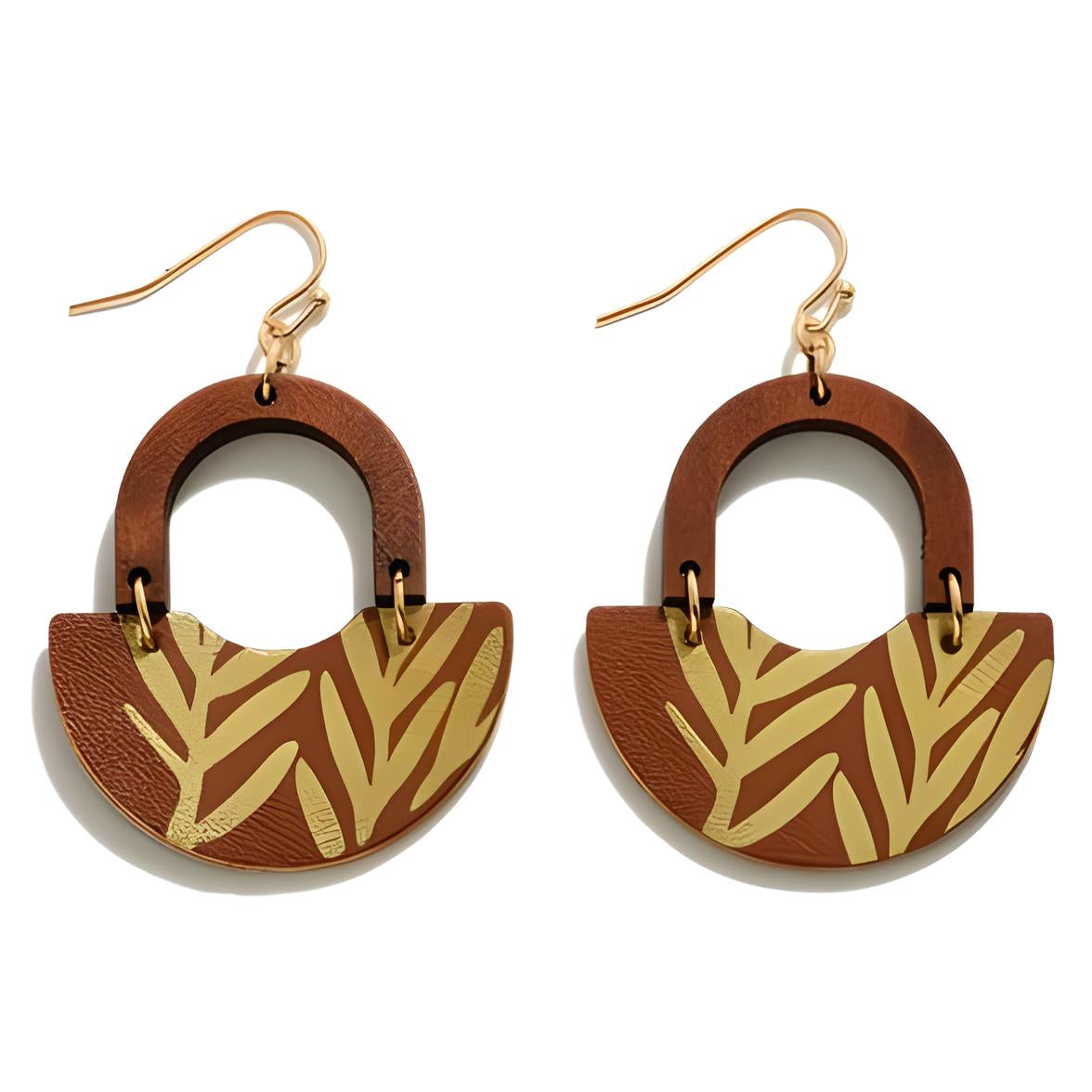 Wood and Leather Dangle Earrings