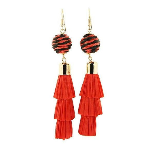 Red & Black Raffia Tassel Earrings