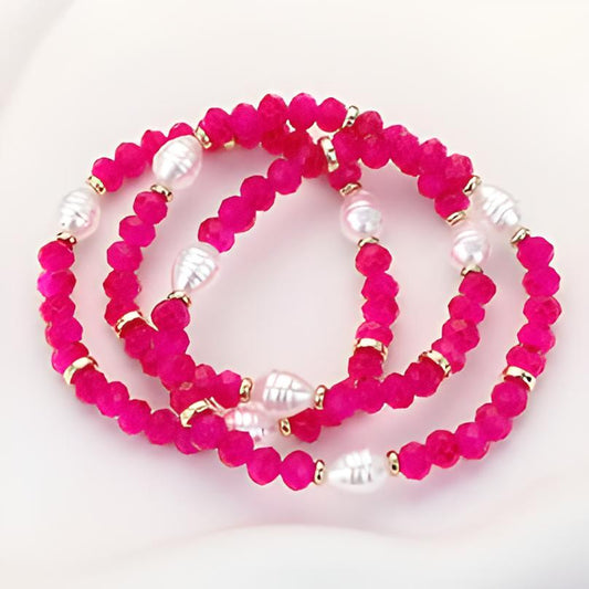 Fuchsia Faceted and Pearl Bead Stack