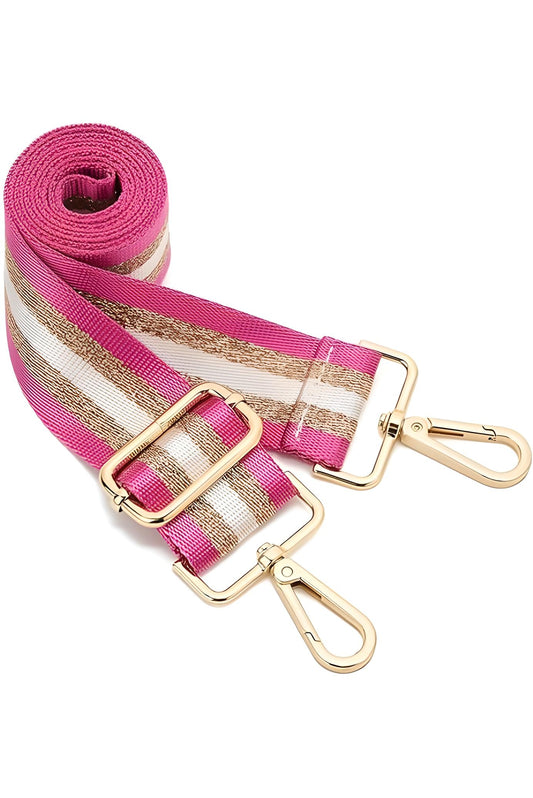 Purse/Guitar Strap - Fuchsia, Gold & White Stripe