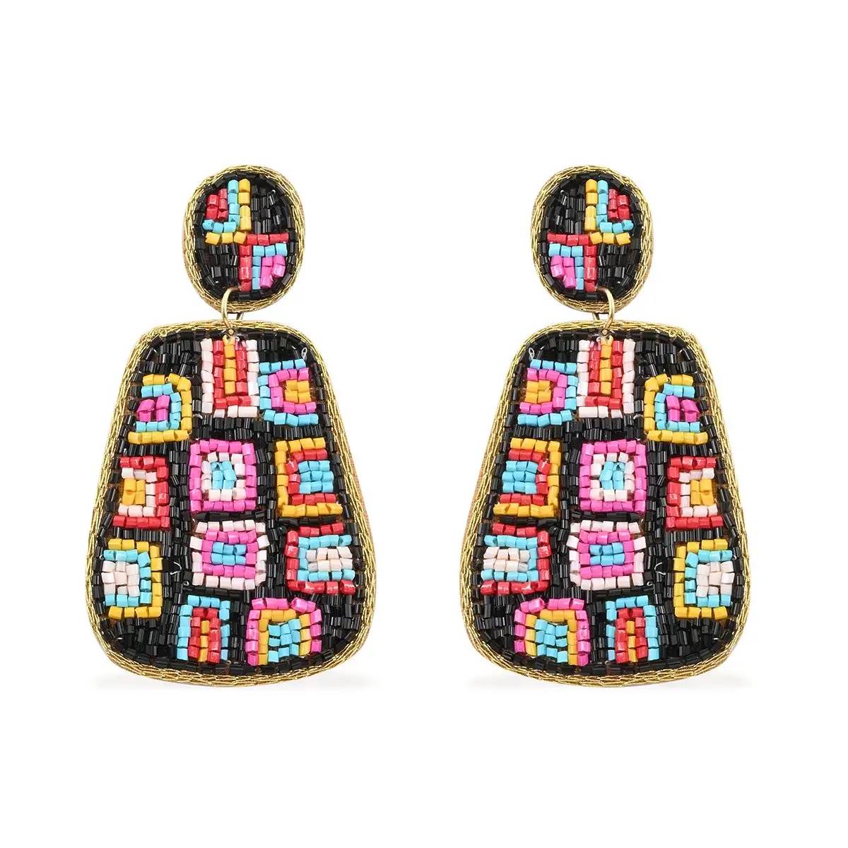 Black Boho Seed Bead Drop Earrings