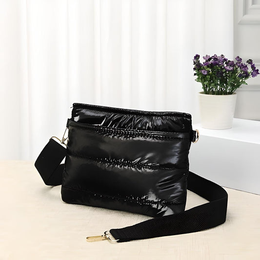 Glossy Black Puffer Cross Body Bag