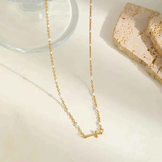 18k Gold Cross Enamel Necklace
