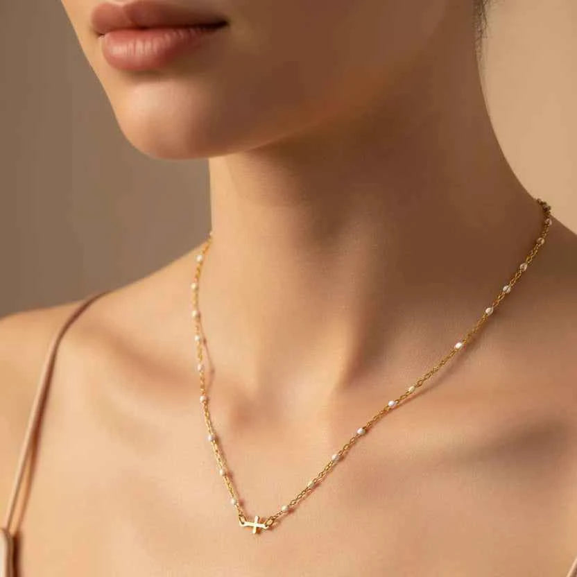 18k Gold Cross Enamel Necklace