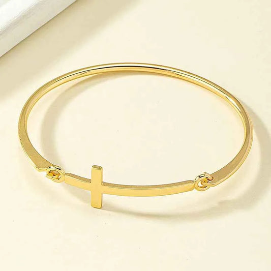 Gold Cross Bangle Bracelet