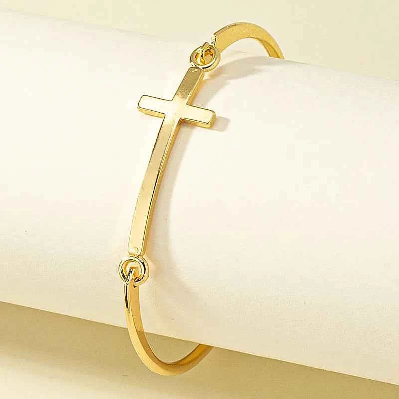 Gold Cross Bangle Bracelet