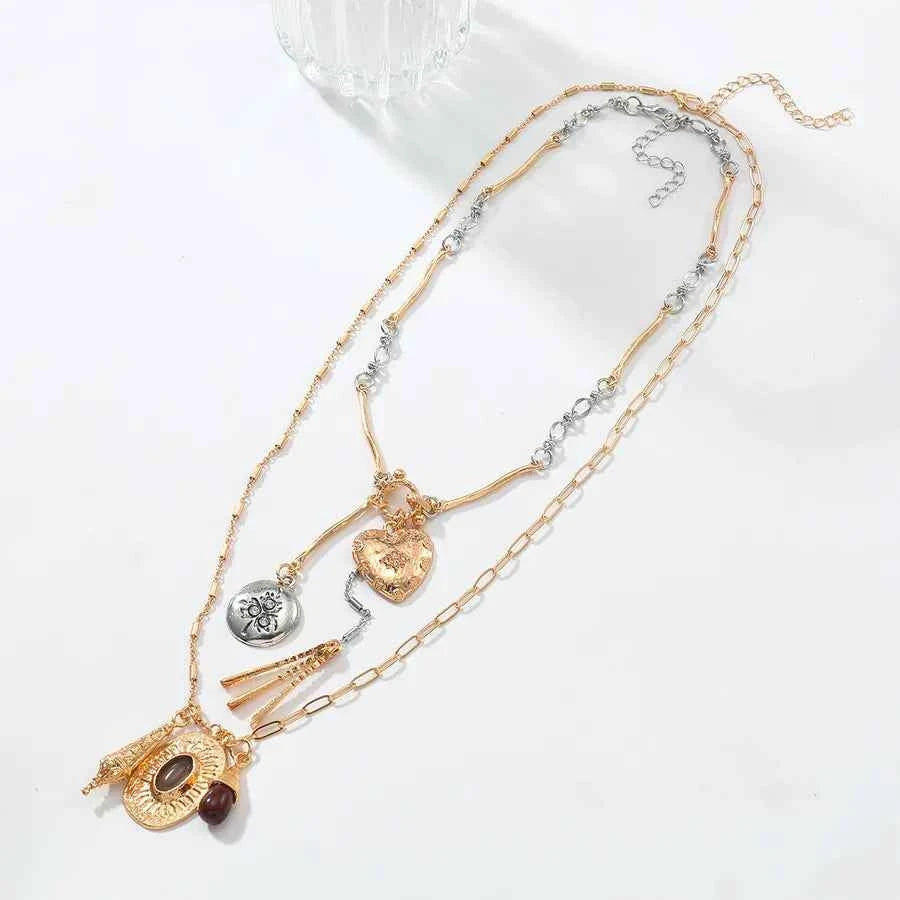 Heart Shape Choker and Paperclip Charm Necklace