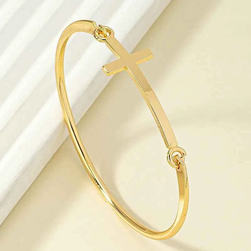Gold Cross Bangle Bracelet