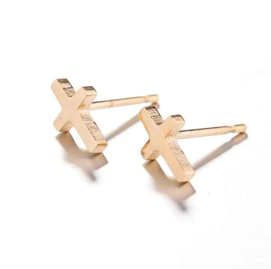 1 Pair Simple Style Cross Plating 304 Stainless Steel 18K Gold Plated Ear Studs
