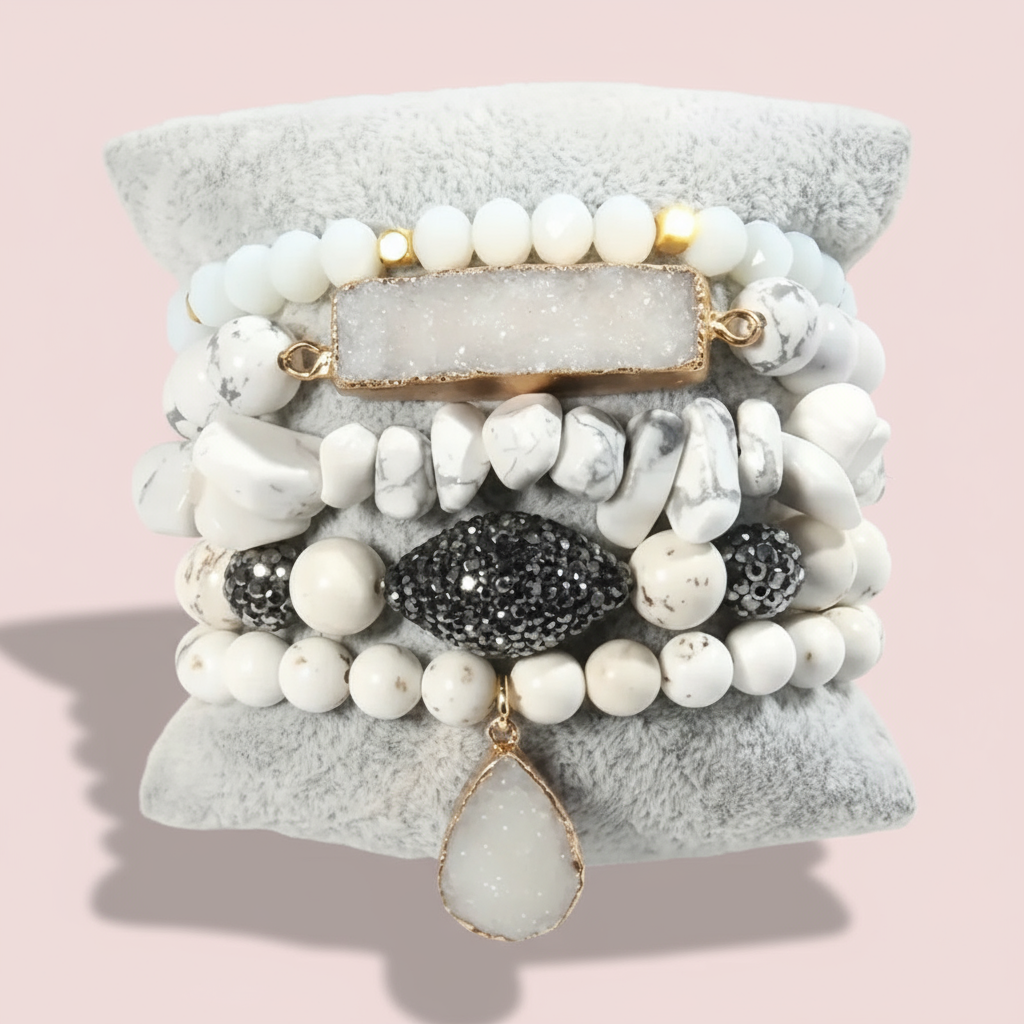 White 6-Piece Beaded Bracelet Stack